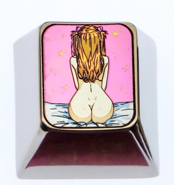 EVA, Asuka sexy silhouette, 1U titanium alloy personalized keycap, anime game metal carving cultural creative keycap