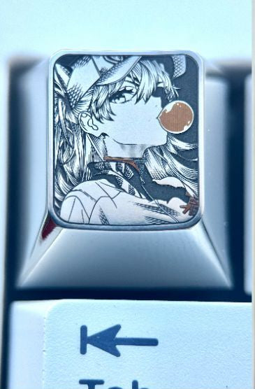EVA， Bubble gum Asuka, 1U titanium alloy personalized keycap, anime and game character metal carved colorful titanium alloy artistic keycap.