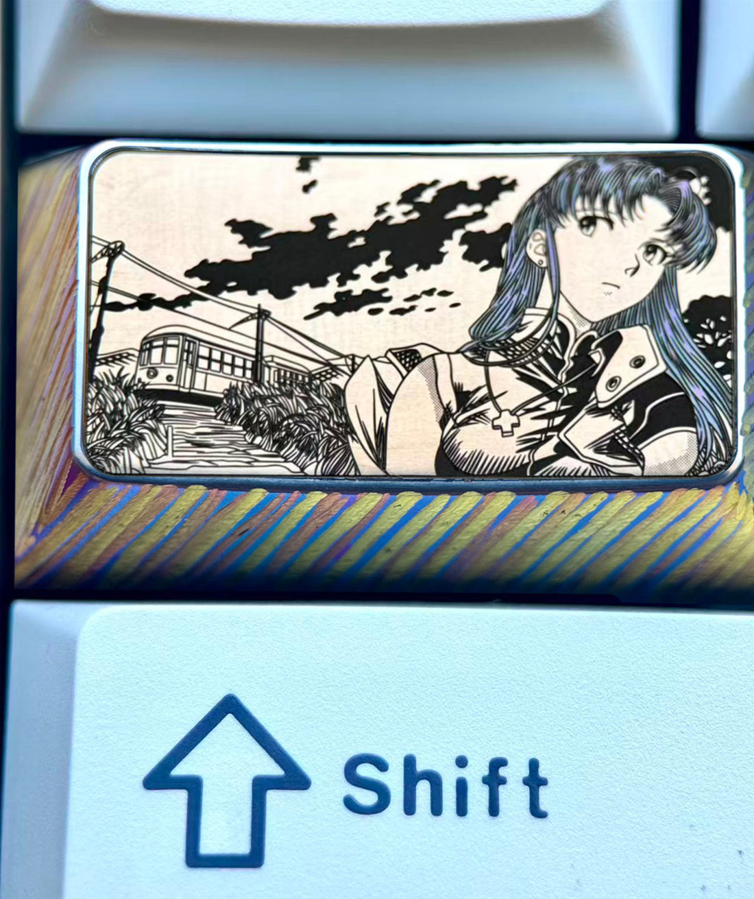 EVA, Katsuragi Misato, 1.75U titanium alloy personalized keycaps, anime, gaming, cultural and creative peripheral metal carved keycaps