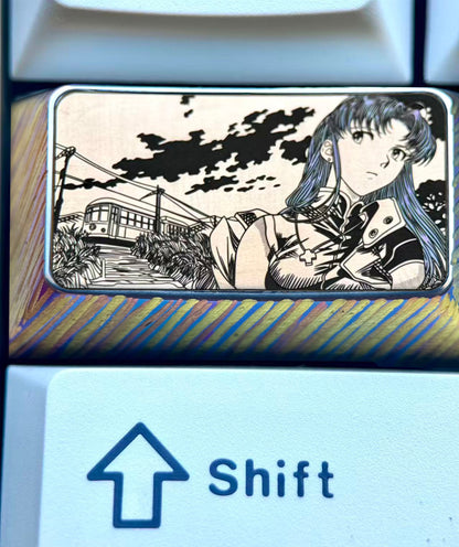 EVA, Katsuragi Misato, 1.75U titanium alloy personalized keycaps, anime, gaming, cultural and creative peripheral metal carved keycaps
