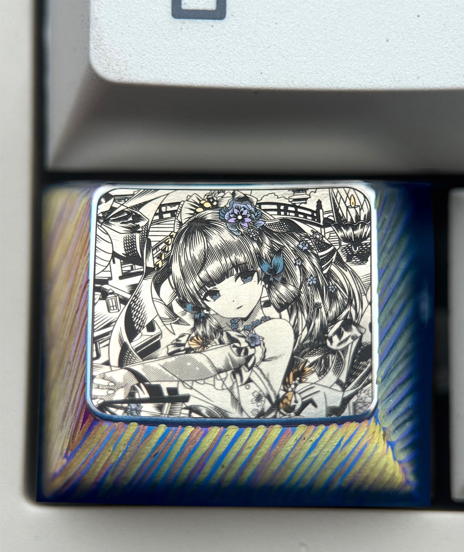 Genshin Impact, Kamisato Ayaka, 1.25U titanium alloy finely carved personalized keycaps, anime and game culture creative metal keycaps