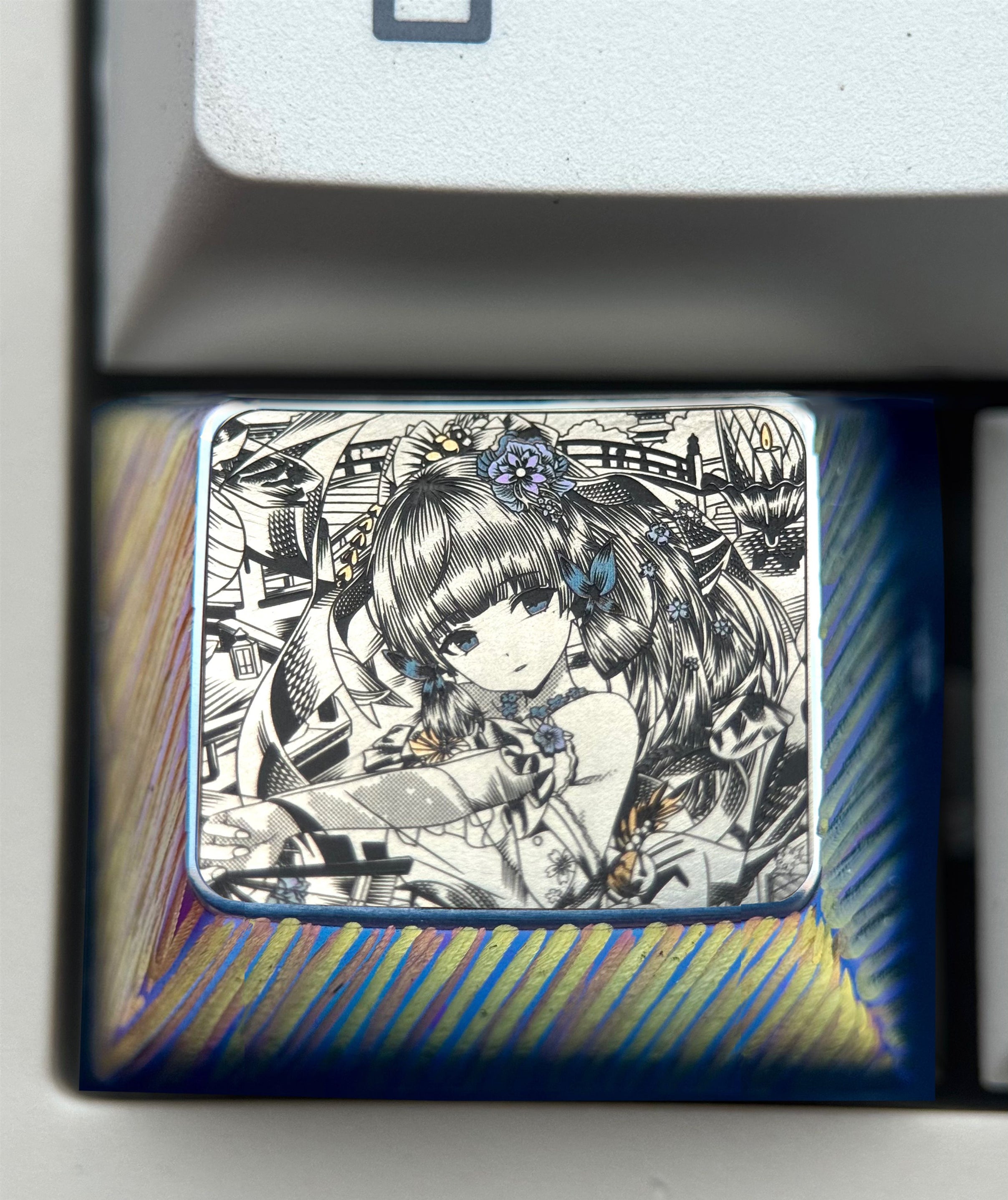 Genshin Impact, Kamisato Ayaka, 1.25U titanium alloy finely carved personalized keycaps, anime and game culture creative metal keycaps