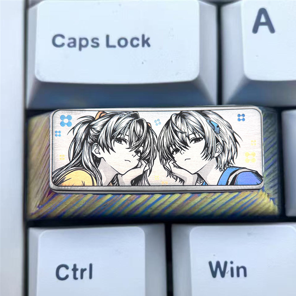 EVA，Asuka/Ayanami Rei 2.25U precision carved titanium alloy personalized keycaps, anime and game character creative metal carved decorative keycaps