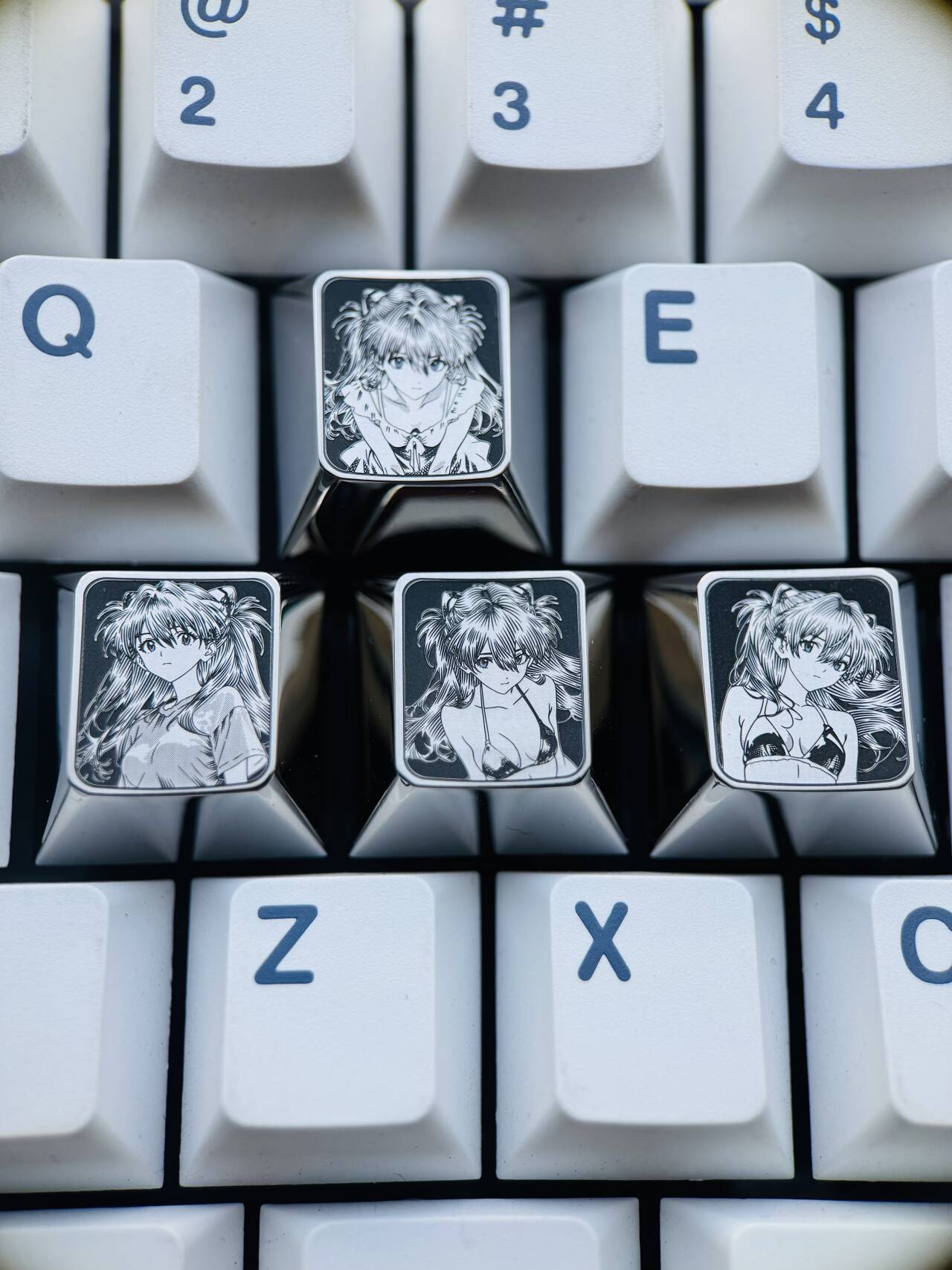 EVA theme, Asuka, WASD key positions, titanium alloy set for directional keys, personalized keycaps for gaming and anime