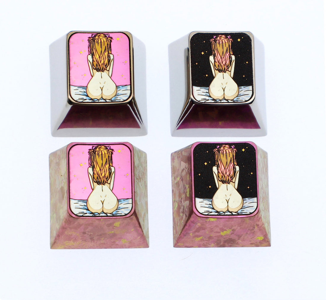 EVA, Asuka sexy silhouette, 1U titanium alloy personalized keycap, anime game metal carving cultural creative keycap