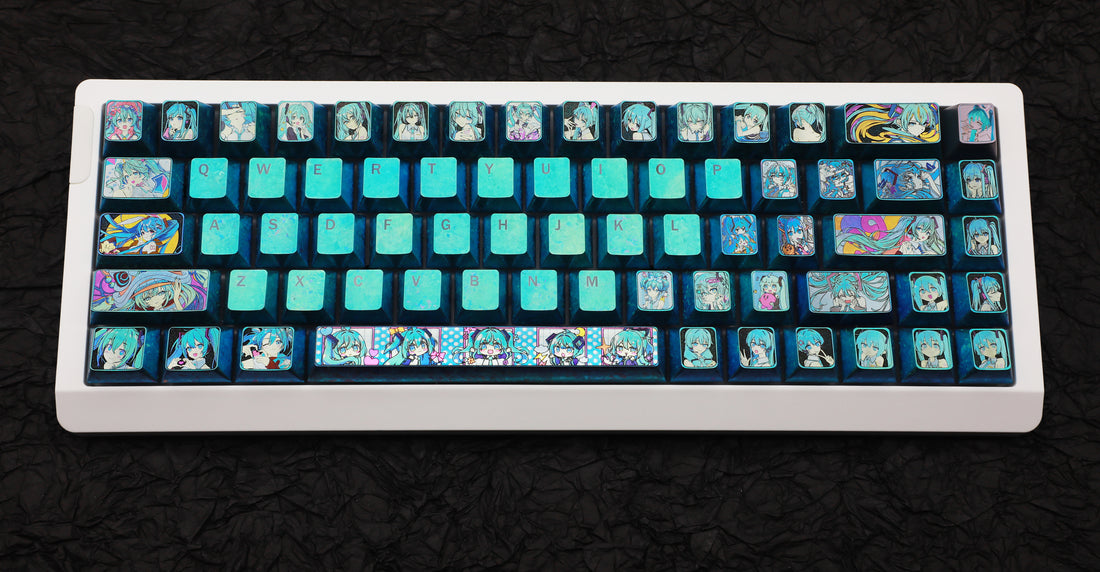 Hatsune Miku titanium alloy full set of carved keycaps, creative and personalized keycaps around animation and game music characters