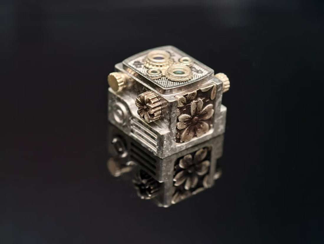 Vintage camera personalized keycap, titanium alloy Titanium Damascus, Metal decorative keycaps, customized keycaps for mechanical keyboards