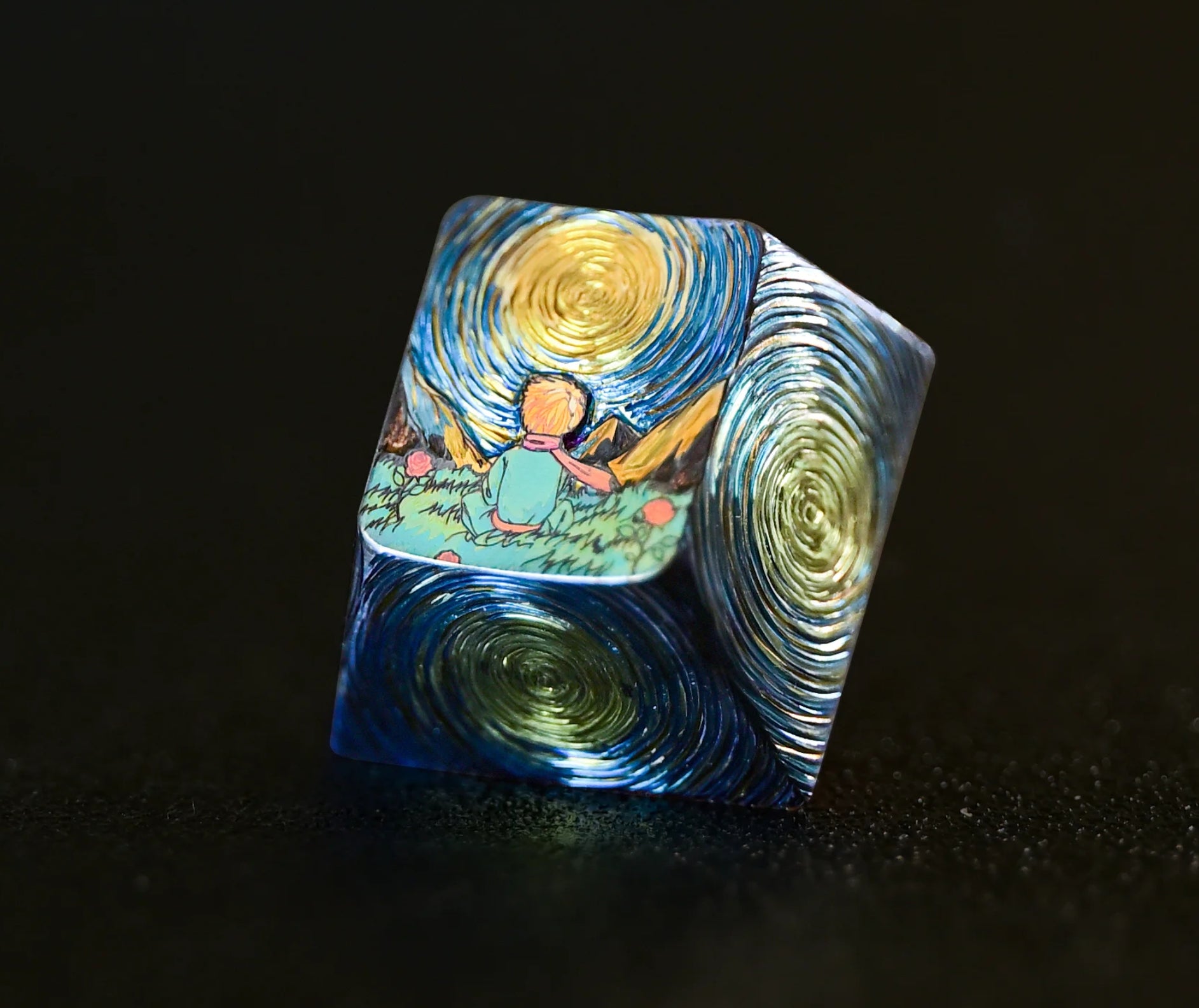Le Petit Prince， Hand carved titanium alloy starry sky texture, personalized keycaps, metal decorative keycaps.