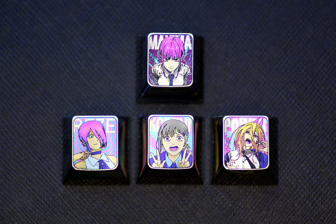 Chainsaw Man, Protagonist group 1U titanium alloy carved personalized keycaps, metal decorative keycaps, anime art keycaps