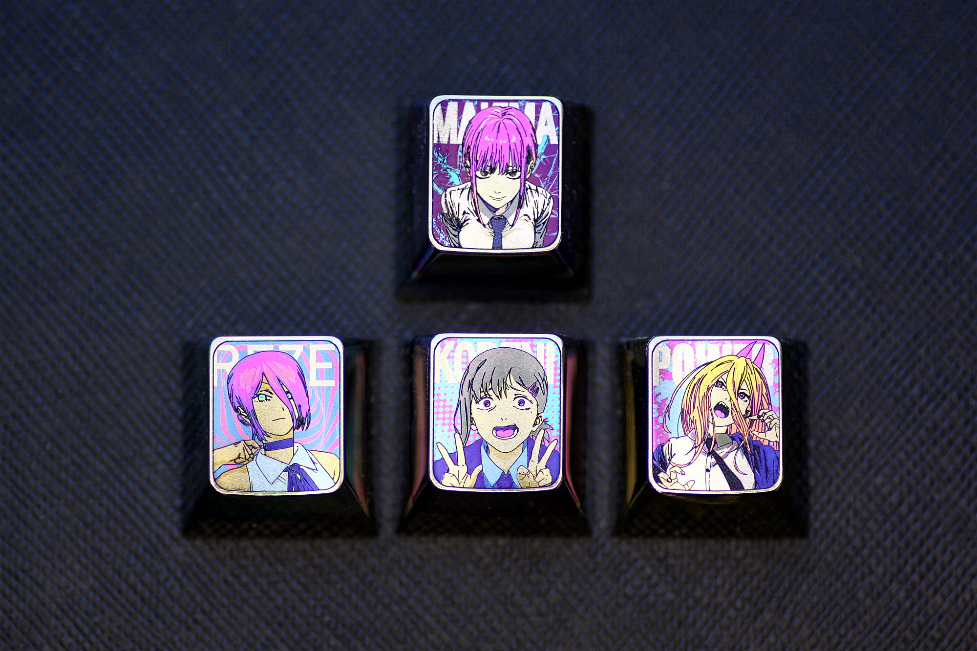 Chainsaw Man， Protagonist group 1U titanium alloy carved personalized keycaps, metal decorative keycaps, anime art keycaps