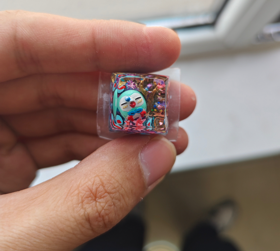 Rowlet,Crystal drops of glue, Resin keycaps, anime personalized keycaps, artisankeycaps