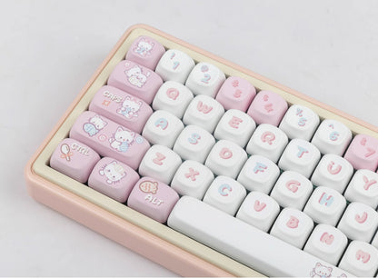 Kitten eating fish keycap pink MOA high MAC heat sublimation personality set keycap