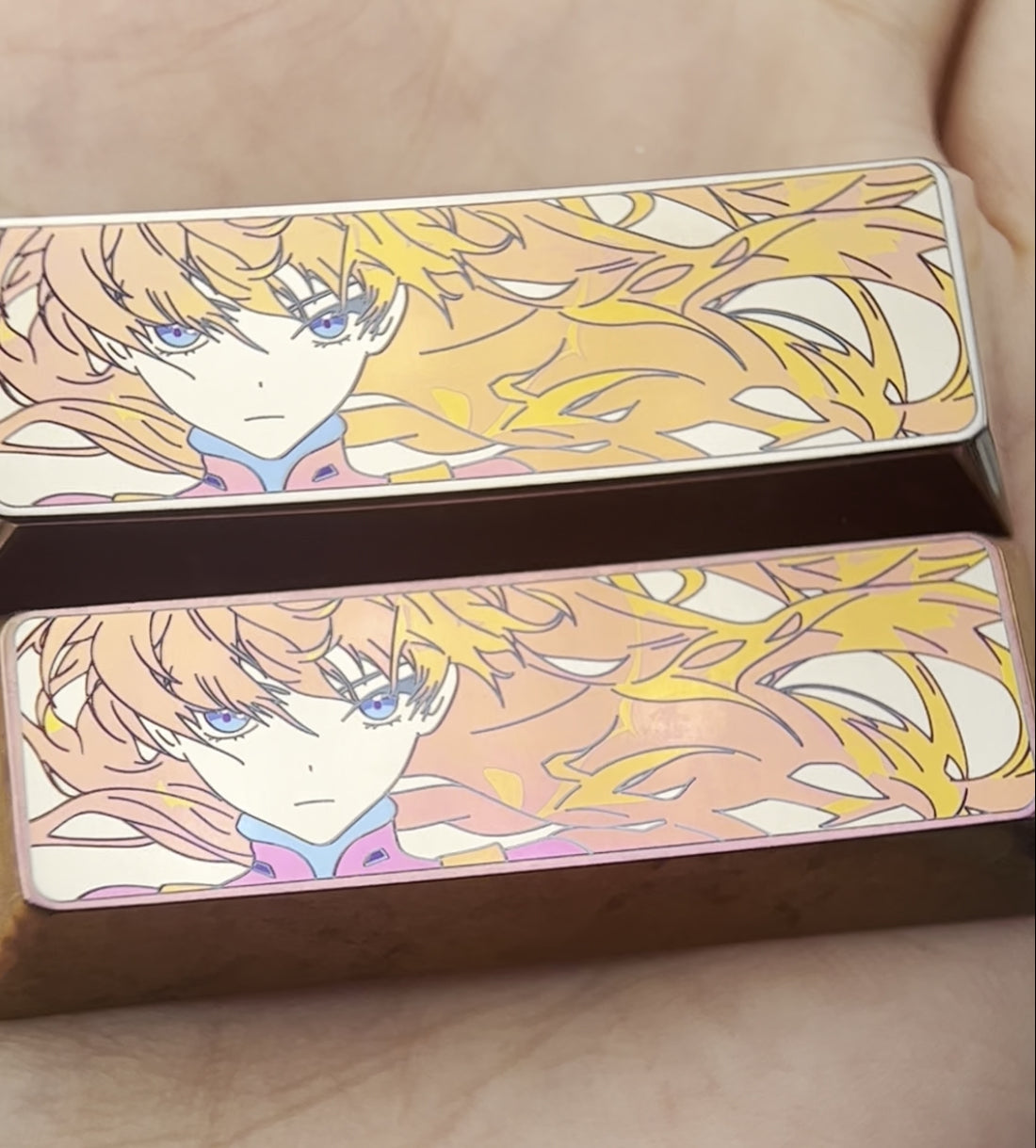 EVA, 2.25U (Ayanami Rei) 2.75U (Asuka) titanium alloy personalized keycaps, anime metal keycaps, keyboard decorative keycaps.