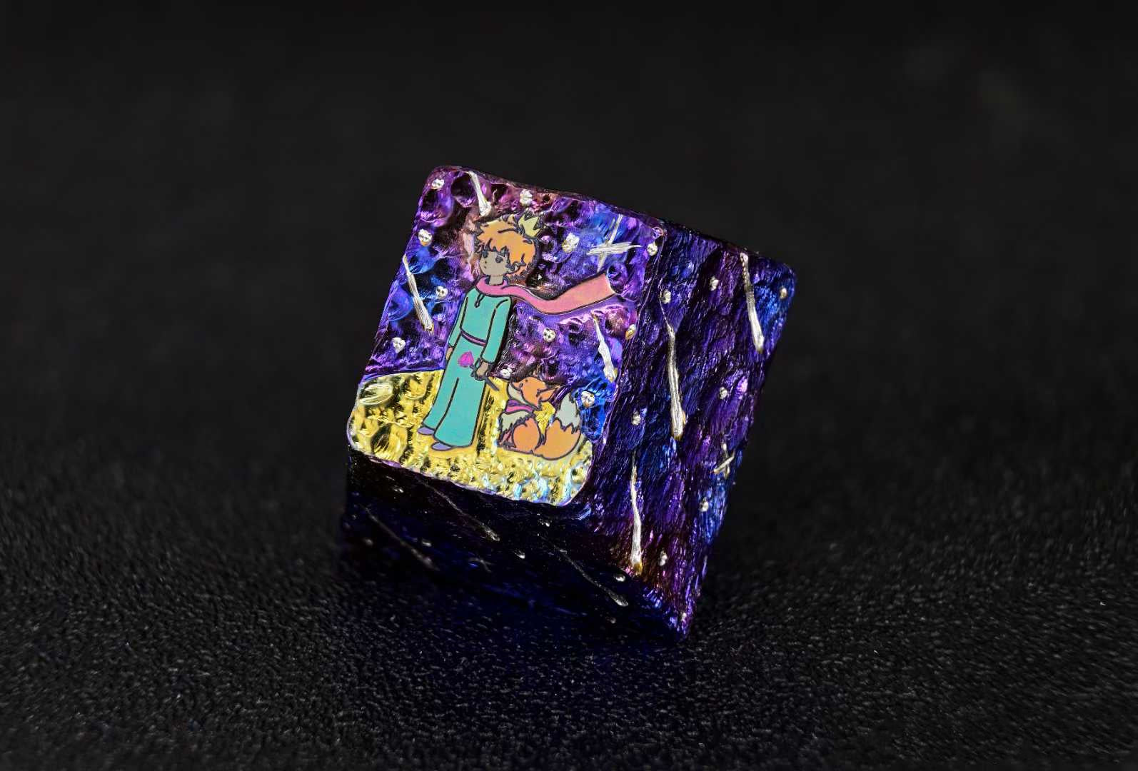 Le Petit Prince， Hand tapping patterned titanium alloy personalized keycaps, 1U metal personalized art keycaps.