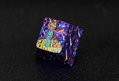 Le Petit Prince， Hand tapping patterned titanium alloy personalized keycaps, 1U metal personalized art keycaps.