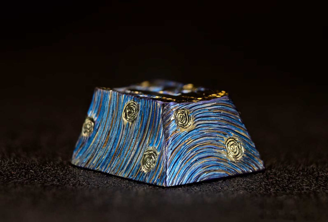 Le Petit Prince， Hand tapping patterned titanium alloy personalized keycaps, 1U metal personalized art keycaps.
