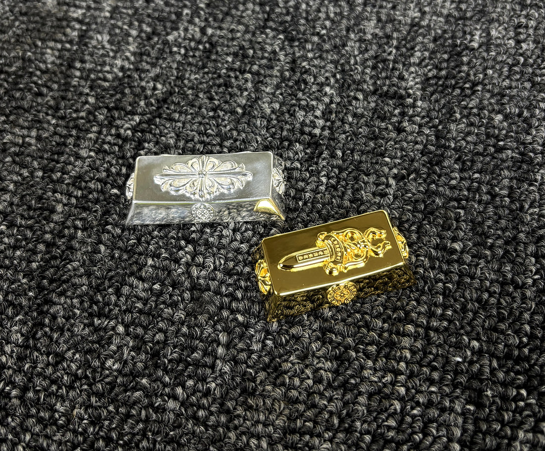 Chrome Hearts style, 2.25U (925 silver) Enter key, 2U (brass) Backspace key, metal casting personalized keycaps, fashionable and creative keycaps