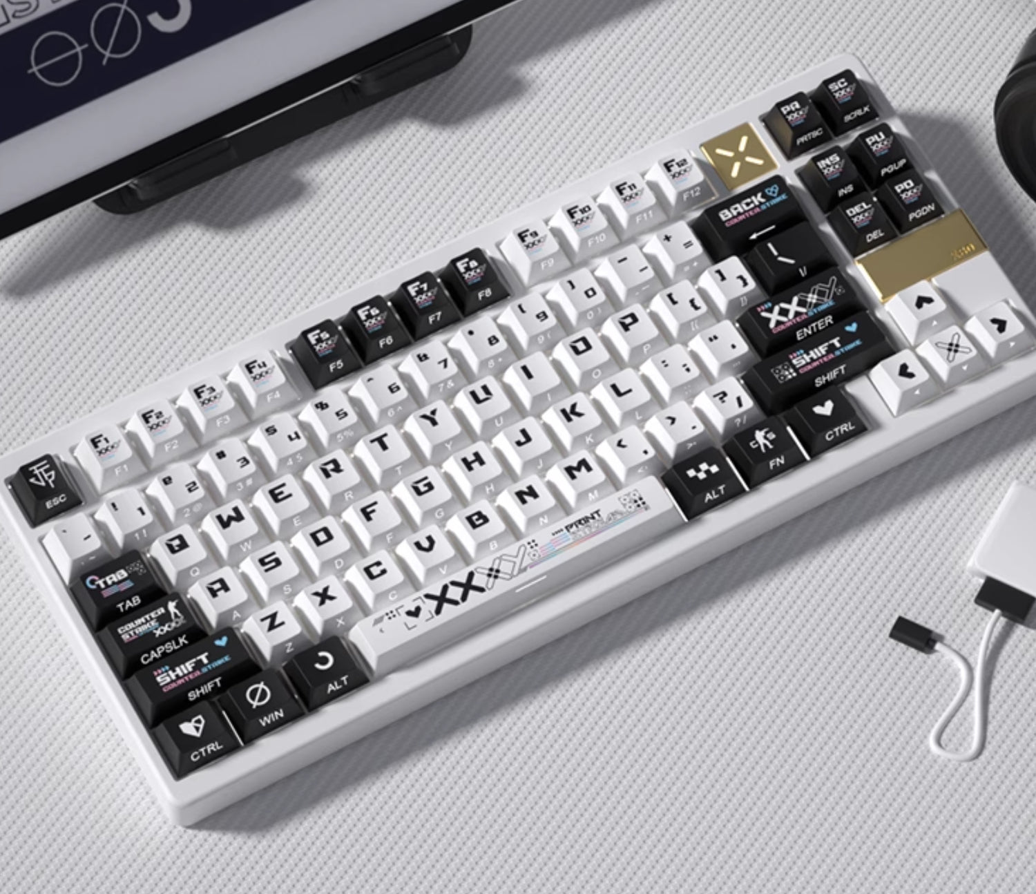 CSGO Printed Theme Collection, Black and White PC Transparent, PBT Set Keycaps, Heat Sublimation Personalized Set Keycaps.