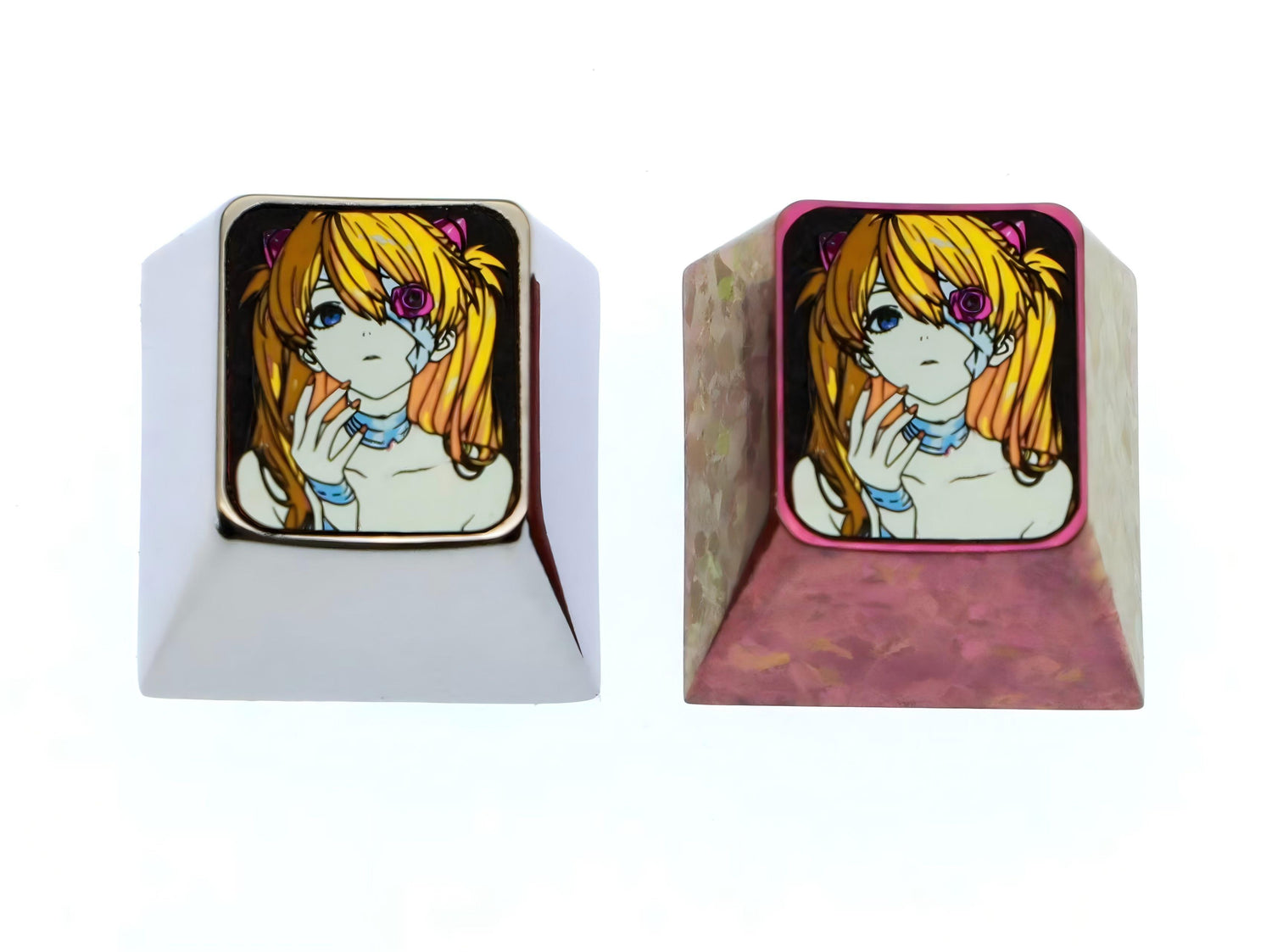 EVA， One eyed rose Asuka, 1U titanium alloy personalized keycap, metal carved colorful titanium alloy artistic keycap for anime and game characters.