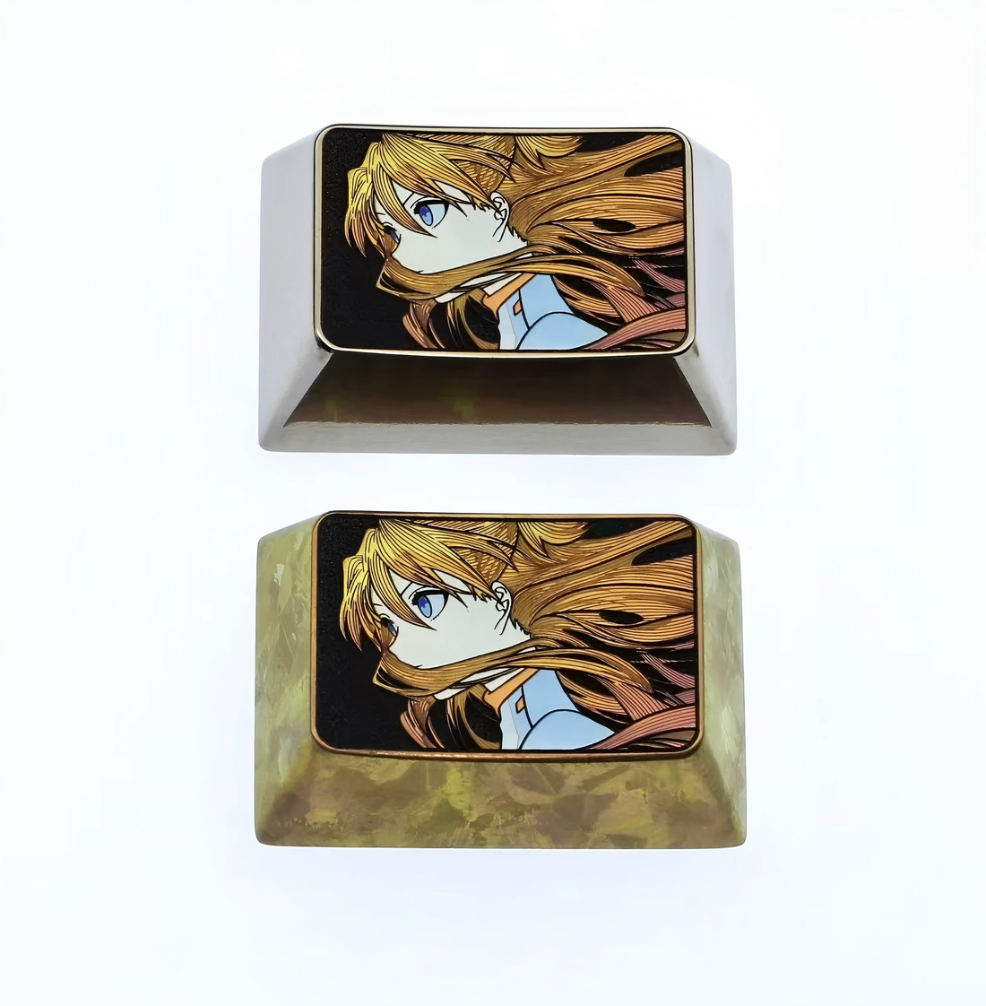 EVA, Asuka, 1.5U titanium alloy finely carved personalized keycaps, anime game metal art decorative keycaps