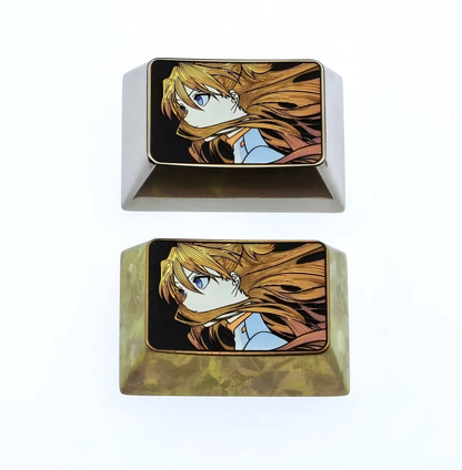 EVA, Asuka, 1.5U titanium alloy finely carved personalized keycaps, anime game metal art decorative keycaps