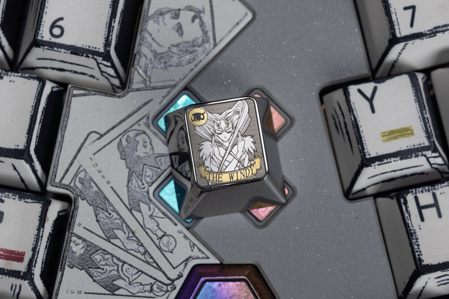 Cardcaptor Sakura, Clow Card series, 1U titanium alloy personalized keycaps, anime and game card culture creative metal carving decorative keycaps