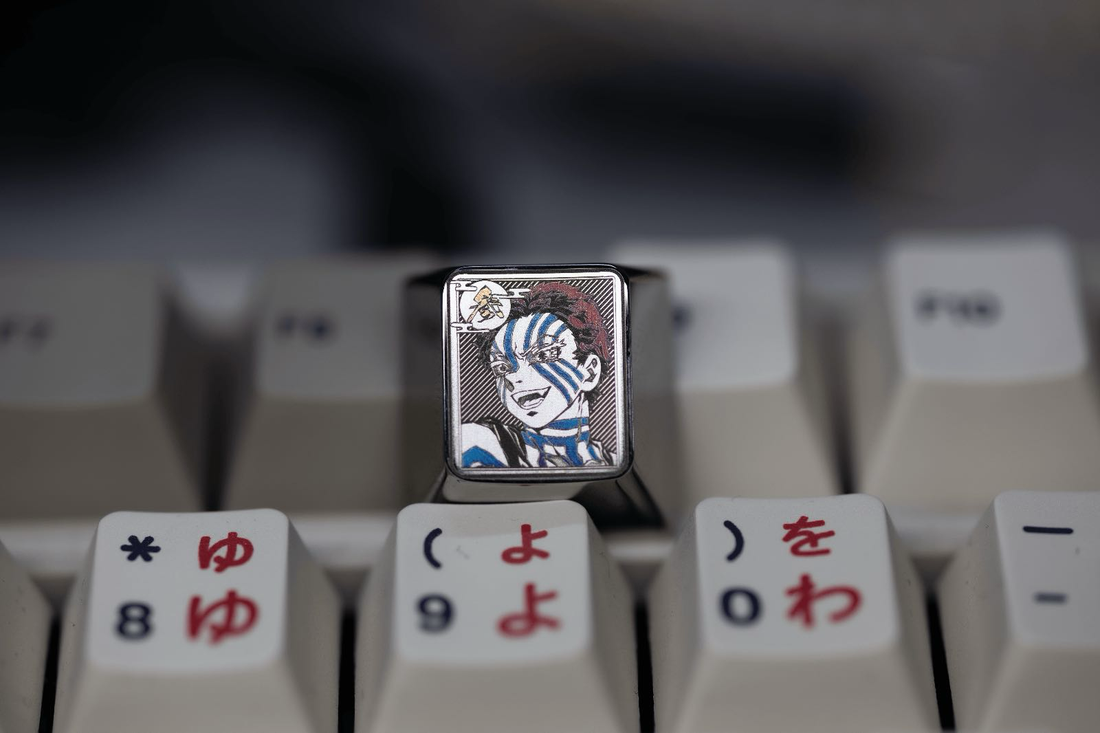 Demon Slayer: Kimetsu no Yaiba, Akaza, 1U titanium alloy personalized keycaps, anime, gaming, cultural and creative metal carving decorative keycaps