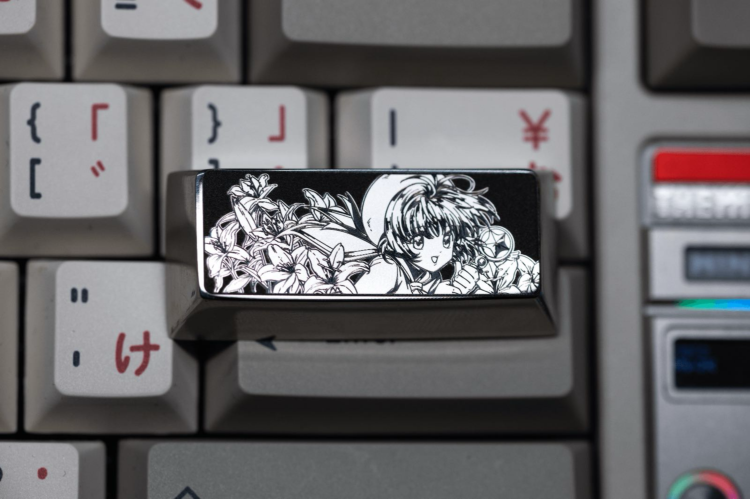 KINOMOTO SAKURA, 2.25U titanium alloy black and white carved personalized keycaps, anime and game culture creative decorative keycaps