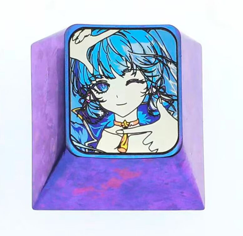 Genshin Impact, Kamisato Ayaka, 1U titanium alloy personalized keycaps, anime and game culture creative metal carving art keycaps