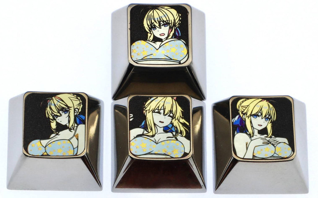 Altria Pendragon， saber , 1U color titanium alloy keycap set for directional keys, personalized keycaps for anime and game characters, metal art keycaps