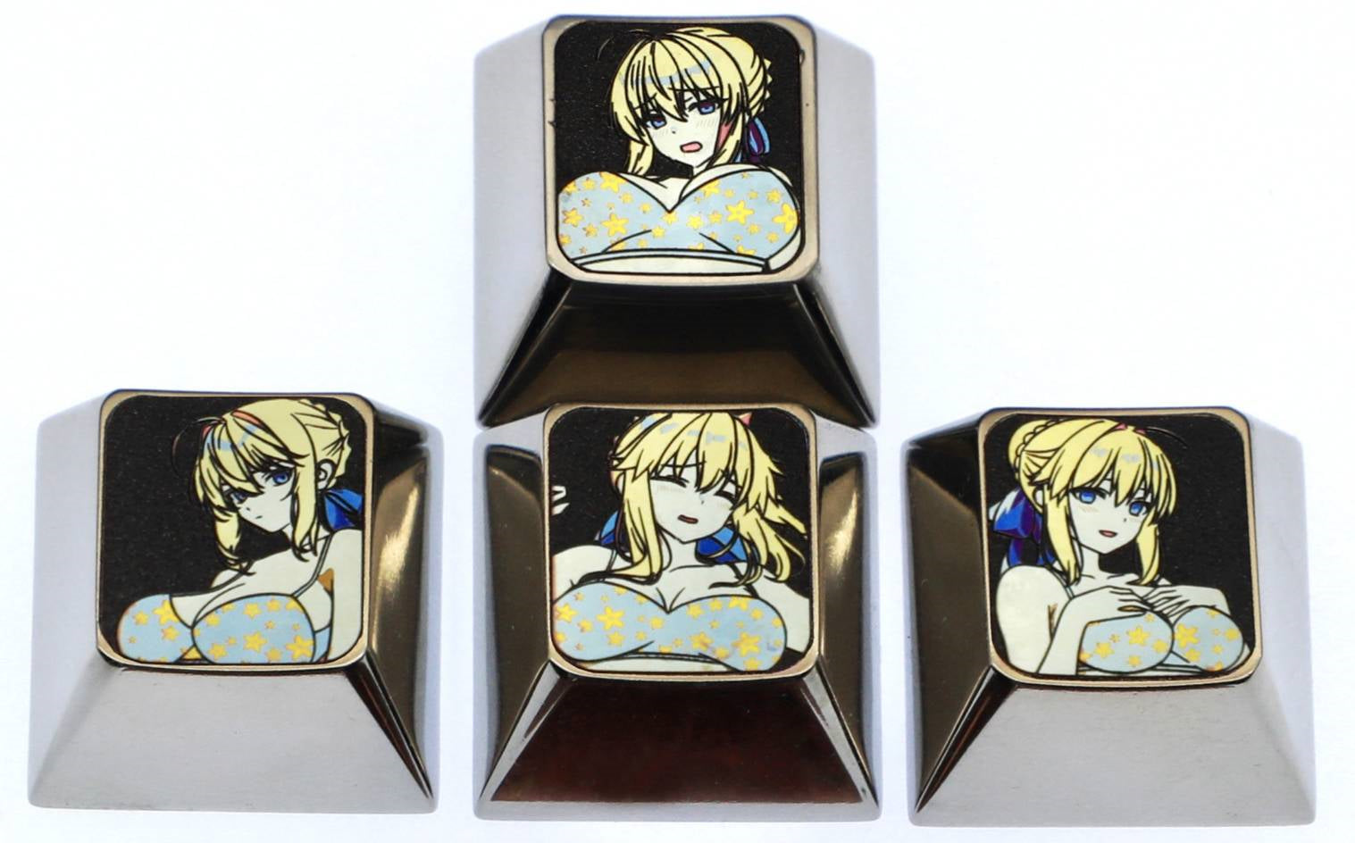 Altria Pendragon， saber , 1U color titanium alloy keycap set for directional keys, personalized keycaps for anime and game characters, metal art keycaps