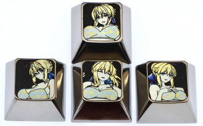 Altria Pendragon， saber , 1U color titanium alloy keycap set for directional keys, personalized keycaps for anime and game characters, metal art keycaps