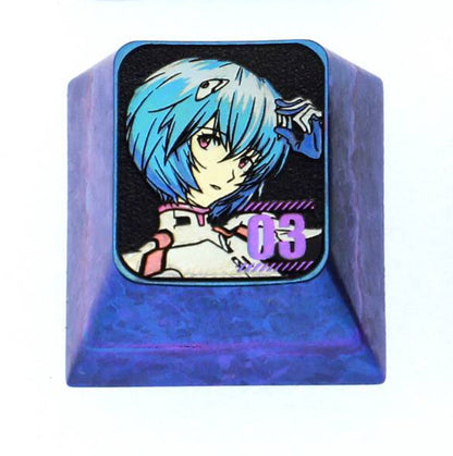 EVA， Asuka，Ayanami Rei， Digital series 1U titanium alloy personalized keycaps, anime and gaming peripheral cultural products metal carved keycaps