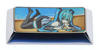 Hatsune Miku, 2.25U titanium alloy personalized keycap, animation game music virtual character metal engraving keyboard decorative keycap, art keycap