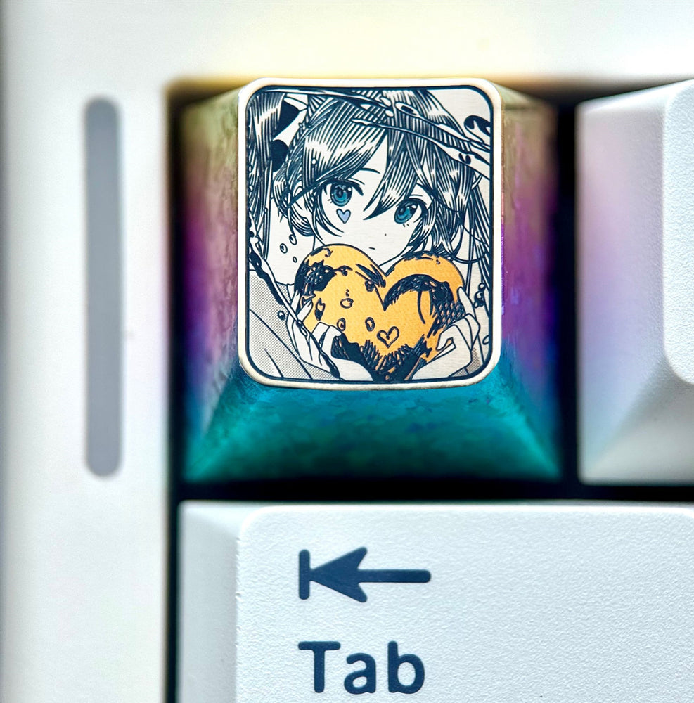 Hatsune Miku, 1U titanium alloy carved personalized keycaps, music animation characters creative metal carving decorative keycaps