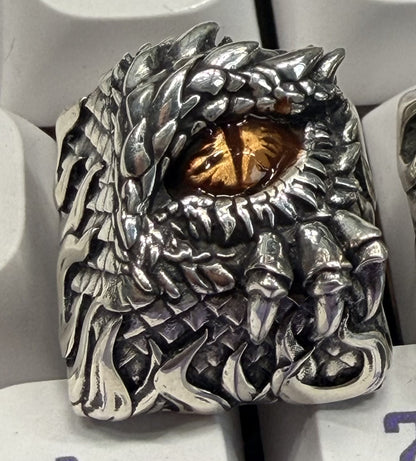Silver Dragon Eye, 1U Silver Metal Personalized Keycap, Mechanical Keyboard Decorative Keycap, Mythical Creative Design Art Keycap