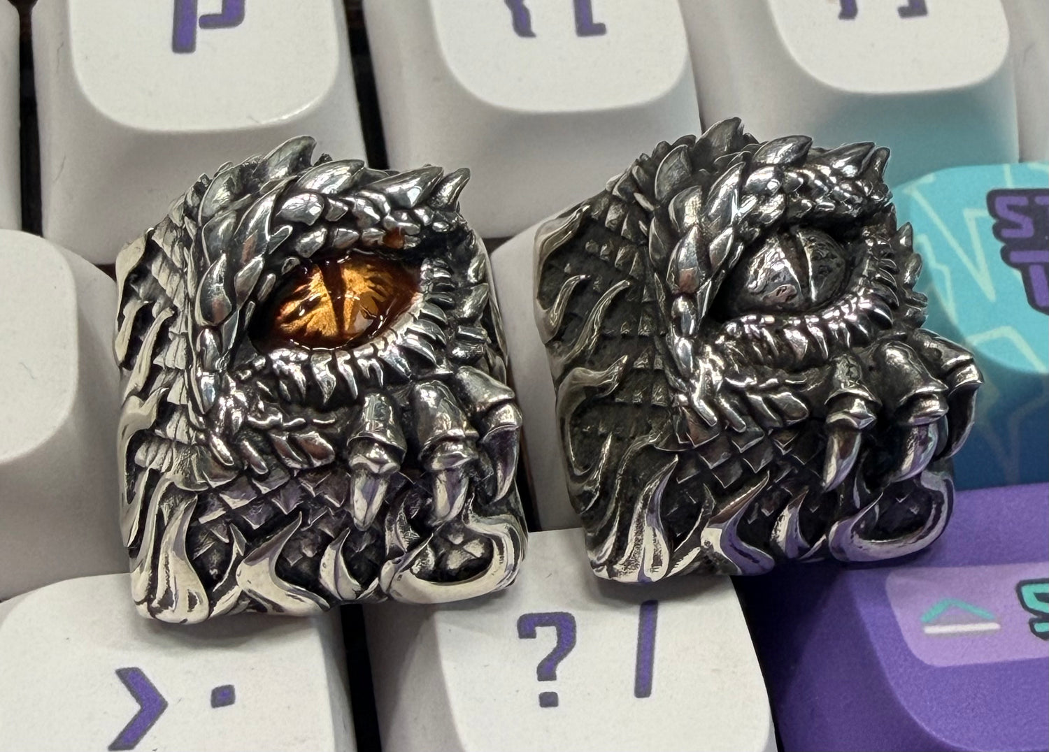Silver Dragon Eye, 1U Silver Metal Personalized Keycap, Mechanical Keyboard Decorative Keycap, Mythical Creative Design Art Keycap