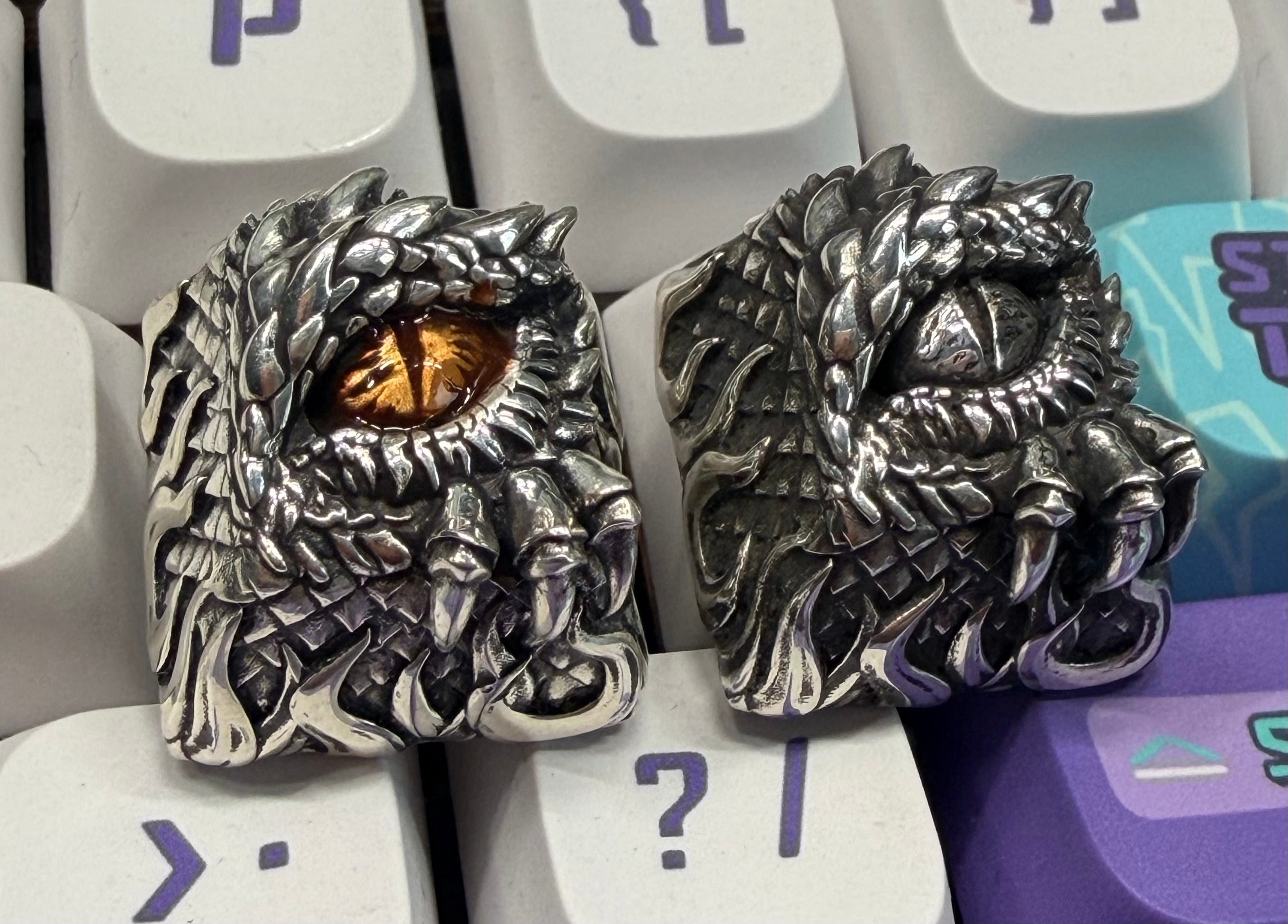 Silver Dragon Eye, 1U Silver Metal Personalized Keycap, Mechanical Keyboard Decorative Keycap, Mythical Creative Design Art Keycap
