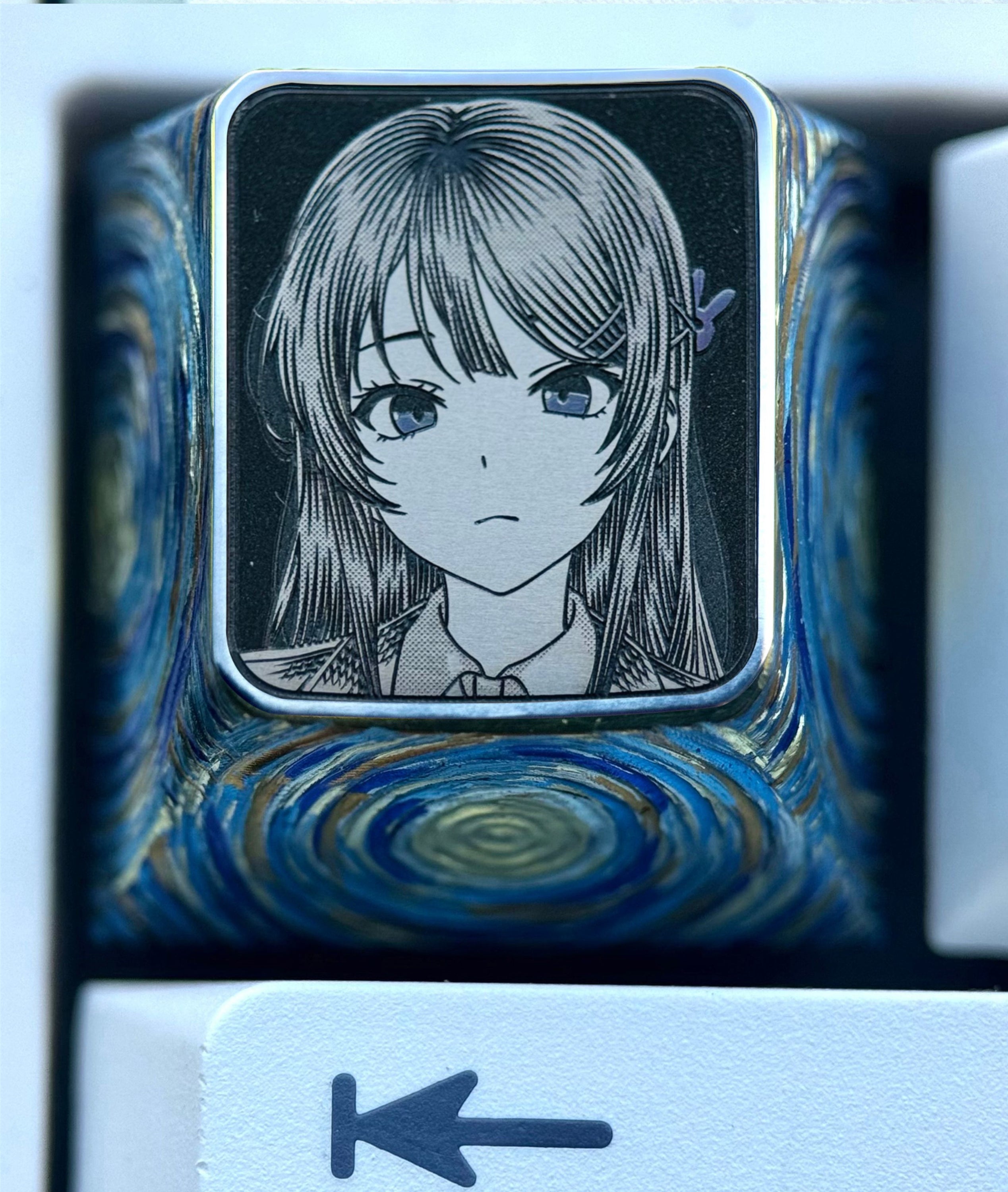 Sakurajima Mai, 1U titanium alloy finely carved personalized keycap, a mechanical keyboard decoration keycap for anime, novels, and games.