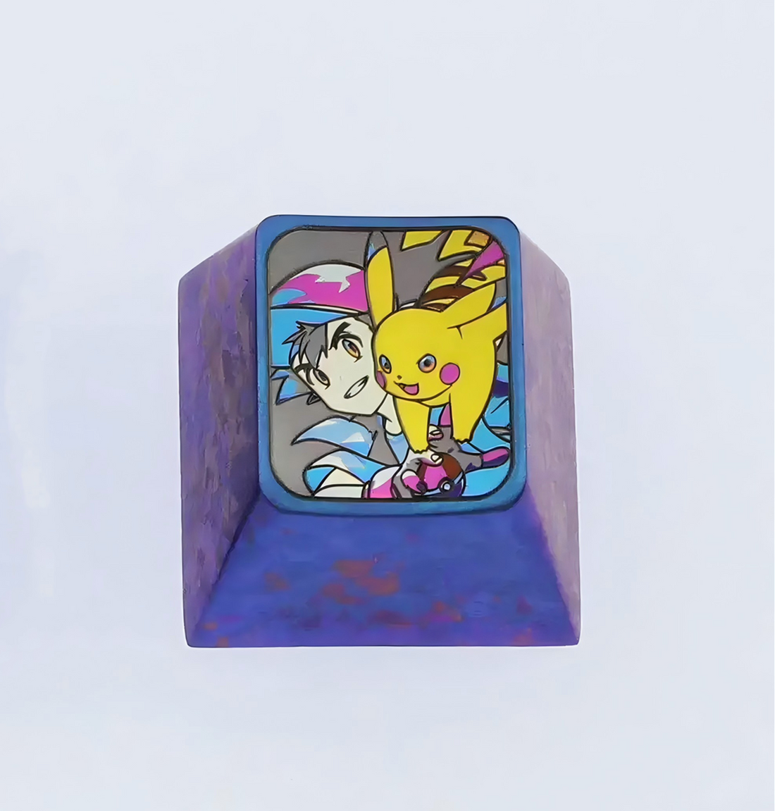 Pokémon， Ash Ketchum，Pikachu， Colored titanium alloy carving, mechanical keyboard decorative keycaps.