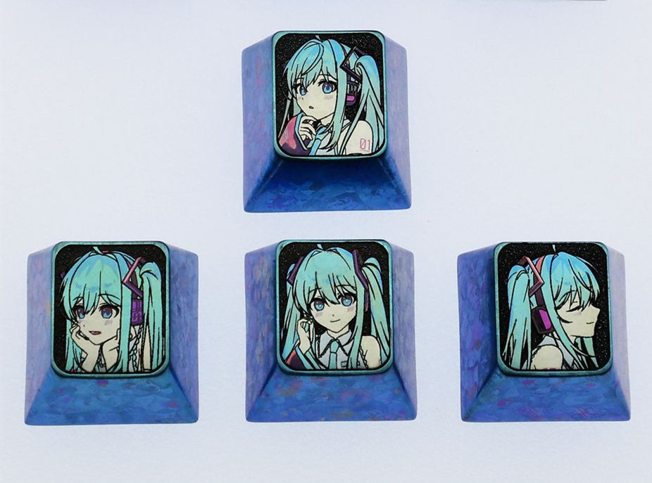 Hatsune Miku direction key set, titanium alloy key cap. Personalized keycaps, decorative keycaps.
