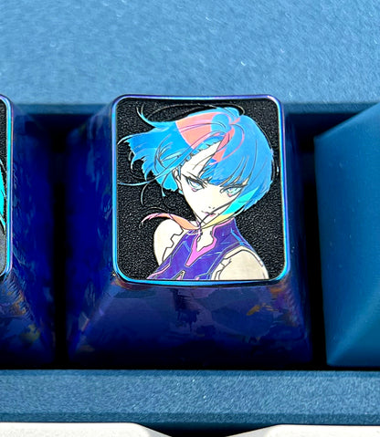 Cyberpunk: Edgerunners , LUCY/Rebecca，1 U titanium alloy metal personalized keycaps, anime oil painting cultural creative keycaps, mechanical keyboard artistic decorative keycaps