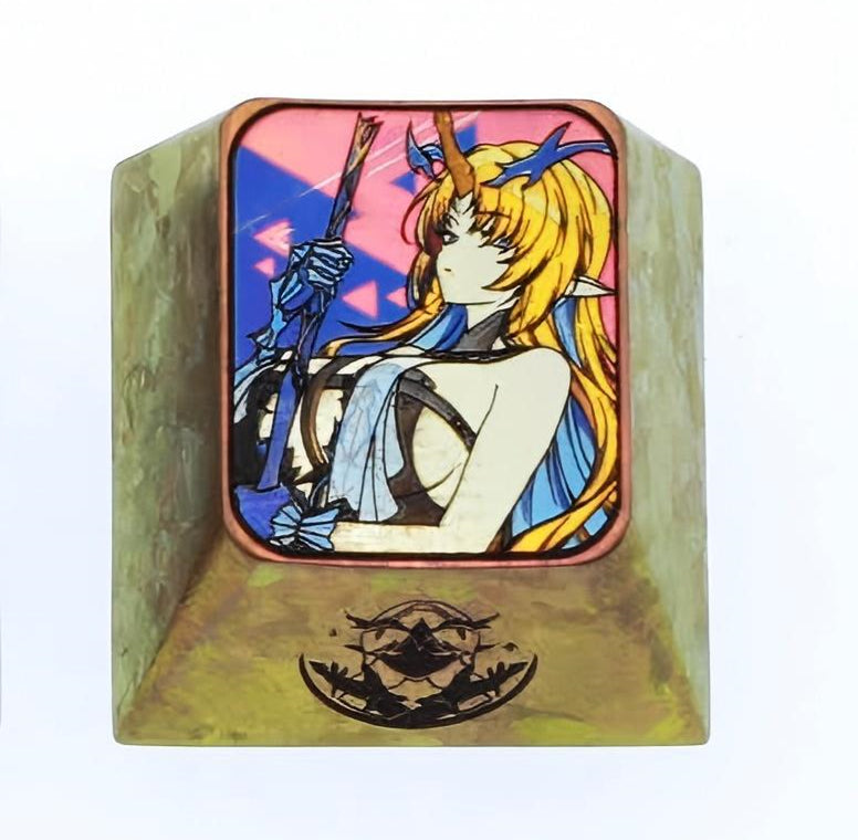 Wuthering Waves, Cartethyia, 1U titanium alloy personalized keycaps, metal carved colored titanium alloy artistic keycaps for anime and game characters.