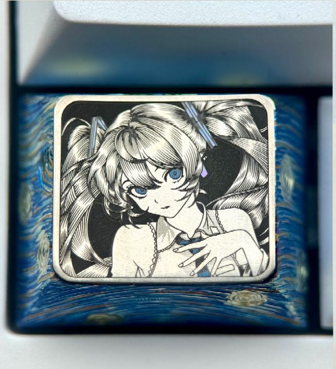 Hatsune Miku 1.25u titanium alloy precision carving personalized keycaps, animation and game culture creative metal carving keycaps