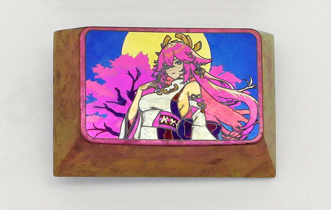 Yae Miko, Colored titanium alloy carved keycaps, personalized keycaps, mechanical keyboard keycaps.