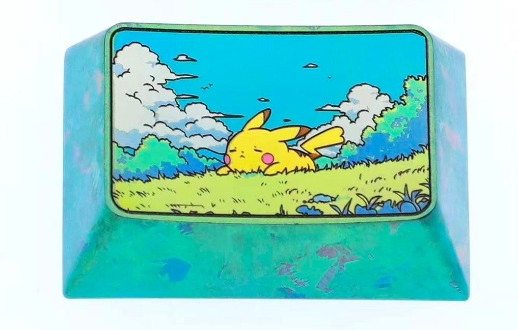 Pok é mon, Pikachu, 1.5U titanium alloy personalized keycaps, cute decorative keycaps, metal carved art keycaps
