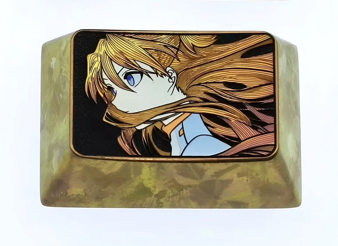 EVA, Asuka, 1.5U titanium alloy finely carved personalized keycaps, anime game metal art decorative keycaps