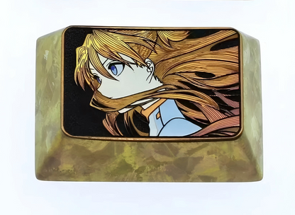 EVA, Asuka, 1.5U titanium alloy finely carved personalized keycaps, anime game metal art decorative keycaps