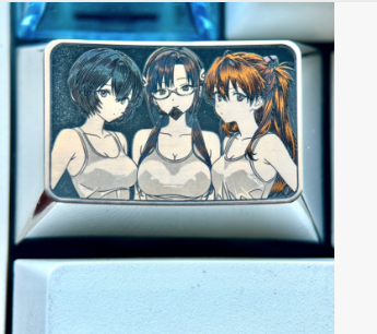 EVA，Asuka，Ayanami Rei，Mari Makinami Illustrious，1.5U Titanium alloy personalized keycaps, classic cartoon character keyboard decoration keycaps for anime and games, artistic keycaps.
