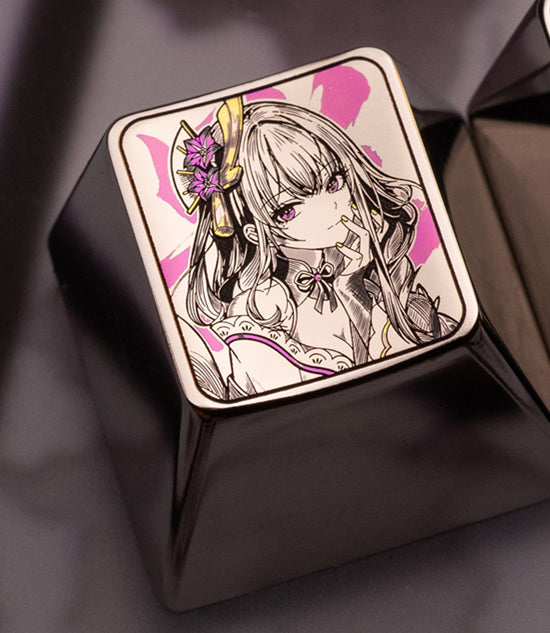 Genshin Impact, Raiden Shogun themed design, 1U titanium alloy personalized keycaps, anime, gaming, cultural innovation, mechanical keyboard, metal art decorative keycaps